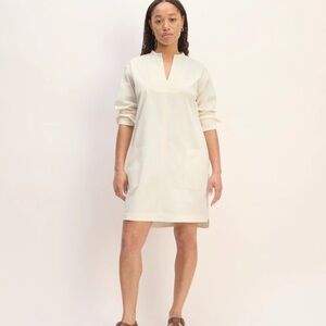 NWOT Everlane Long Sleeve Utility Dress Size L Cream Color Bone Organic Cotton